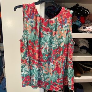 Talbots Pink and Green Sleeveless Pleated Blouse